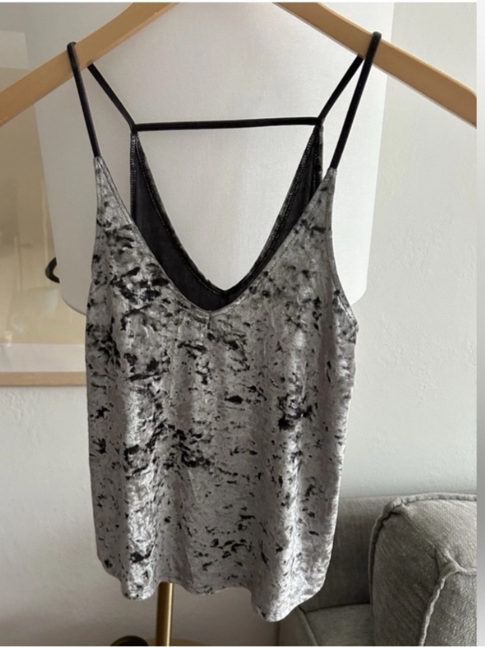Y2K Velvet Babydoll Cami Top Gray XS Whimsigoth fairy 90,s